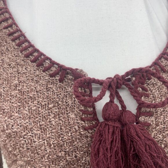 Prana Crochet Trim Sweater Womens S Raisin Stitch Tassle Cotton Tweed Scoop Neck - Picture 4 of 13